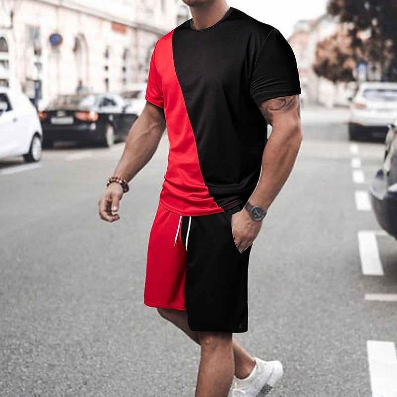 Trendy Men'S T-Shirt New Splicing 3D Short-Sleeve Shorts Sports Casual Set Dropshipping - Image 4